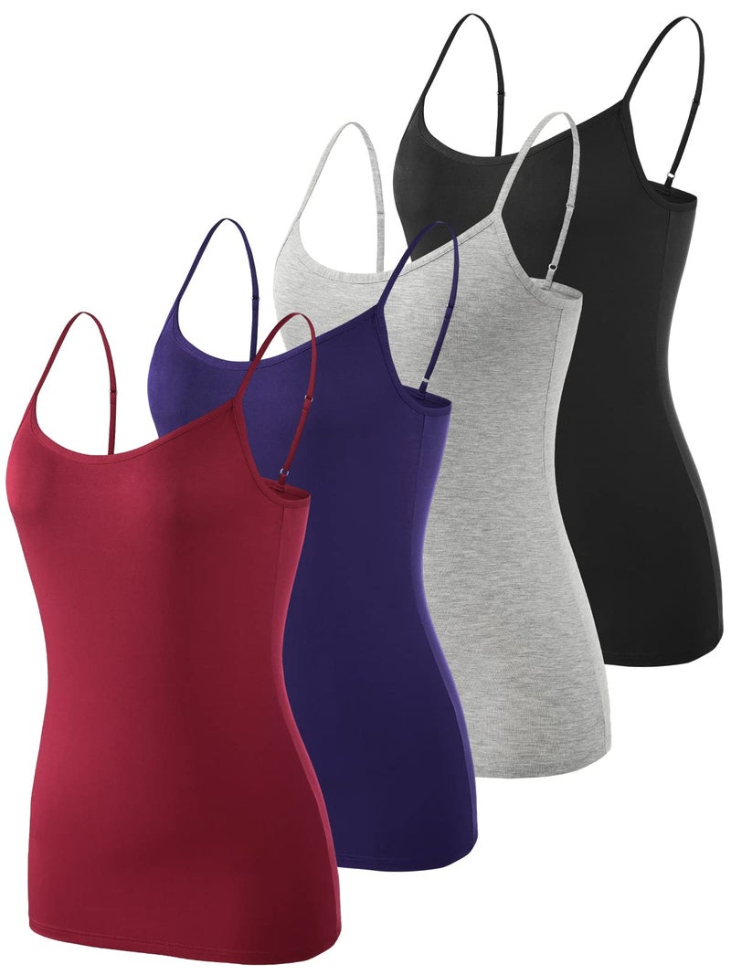 Vislivin Women's Basic Solid Camisole Adjustable Spaghetti Strap Tank Top Black/Gray/DB/Wine Red XL - Image 1
